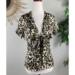 Agora S Animal Print Blouse Babydoll Coquette Puff Sleeve Y2k Office Siren Satin